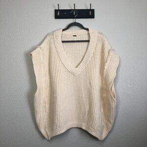 Free People Cream Knit Oversized Sweater Top Women's S Lagenlook Boho Comfy Cozy